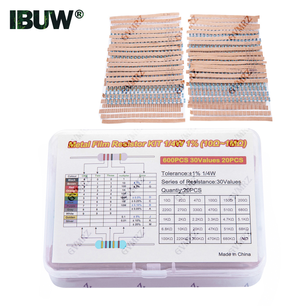 600PCS 30Values 1/4W Metal Fil - đánh giá và giá Diy Electronics Com